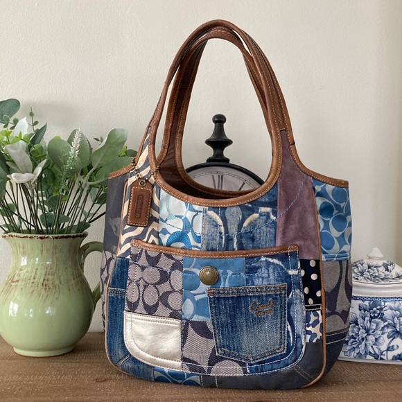 Coach Handbags - Coach Blue and Brown Denim Ergo Patchwork Tote Shoulder bag